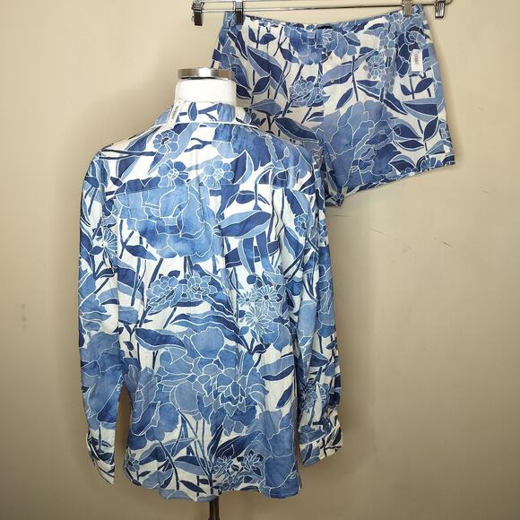 Gap Body Pajama Set Button Up Shirt (M) + Shorts (L) Floral - Picture 7 of 10